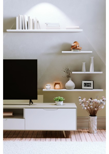 4lü 100 cm 80 cm 30 cm Mat Beyaz Mdf Uçan Gizli Bağlantı Dekoratif Duvar Rafı Kitaplık Tv Ünitesi fiyatları