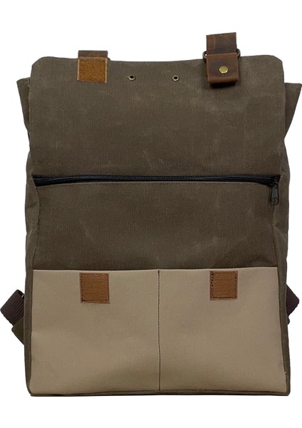 Gurta Sırt Çantası Mumlu Kanvas & Hakiki Deri El Çantası (14 Inç Tablet Notebook Laptop ) 25X31 cm