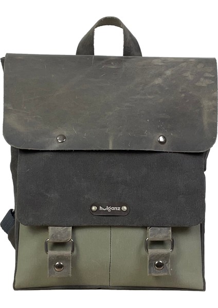Gurta Sırt Çantası Mumlu Kanvas & Hakiki Deri El Çantası (14 Inç Tablet Notebook Laptop ) 25X31 cm