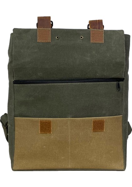 Gurta Sırt Çantası Mumlu Kanvas & Hakiki Deri El Çantası (14 Inç Tablet Notebook Laptop ) 25X31 cm