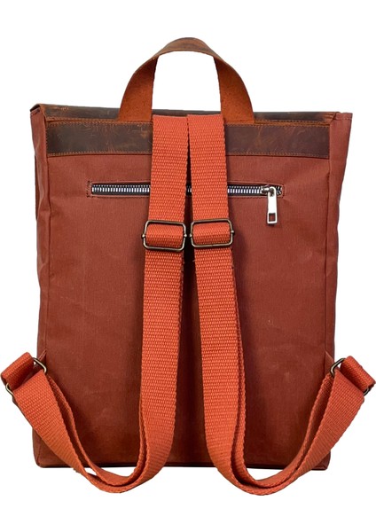 Gurta Sırt Çantası Mumlu Kanvas & Hakiki Deri El Çantası (14 Inç Tablet Notebook Laptop ) 25X31 cm