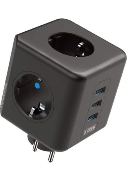 Isıya Dayanıklı Termal, Akım Korumalı 16A 4000W, 3xusb, 2.1 A, 3 Priz, Çocuk Korumalı Çoklu Küp Priz
