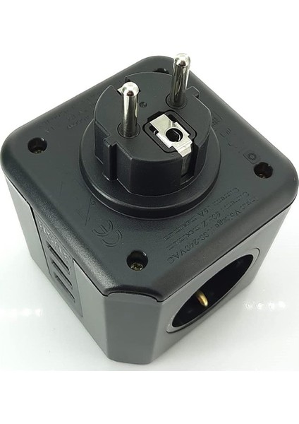 Isıya Dayanıklı Termal, Akım Korumalı 16A 4000W, 3xusb, 2.1 A, 3 Priz, Çocuk Korumalı Çoklu Küp Priz