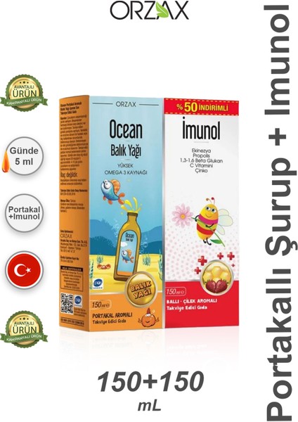 Ocean Portakallı Balık Yağı + Imunol Şurup 150 ml