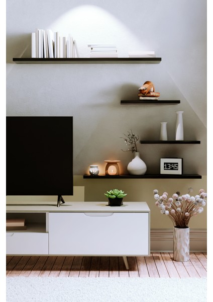 4lü 100 cm 80 cm 30 cm Mat Siyah Mdf Uçan Gizli Bağlantı Dekoratif Duvar Rafı Kitaplık Tv Ünitesi fiyatları