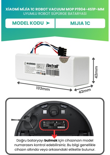 Xiaomi Mijia 1c Robot Vacuum Mop P1904-4S1P-MM Uyumlu Batarya (SÜPER KAPASİTE) 6400MAH Pil