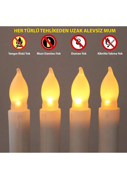 Dekoratif Titreyen LED Mum 12 Adet Alevsiz Uzaktan Kumandalı Konik Şekilli