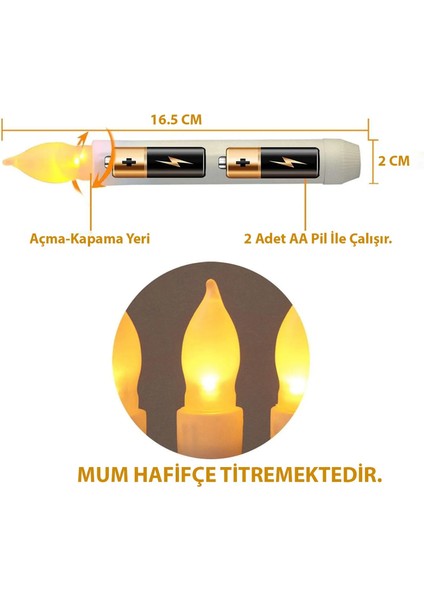 Dekoratif Titreyen LED Mum 12 Adet Alevsiz Uzaktan Kumandalı Konik Şekilli