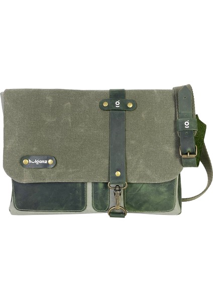 Halwara Mumlu Kanvas & Deri Postacı Çantası (Messenger Bag) 22X31 cm / 13 Inç