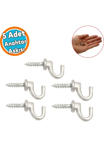 Anahtar Askı Çengelli Duvar Dolap Çekmece Kapı Metal Anahtarlık Askısı Vidalı (5 Adet)