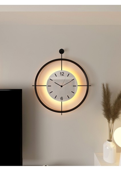 (Büyük Boy - 50*65 cm)Laviento Siyah (Beyaz Kadran) Pilli LED - Modern Dekoratif Metal Cam Ayna Duvar Saati