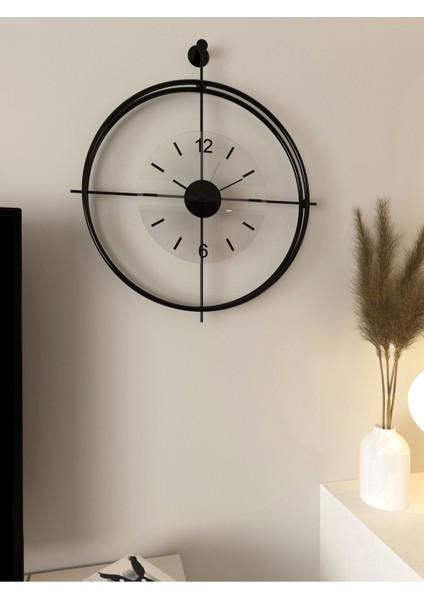 Orta Boy - Laviento Siyah ( Şeffaf Cam ) - LED Yok -50 x 65 cm - Modern Dekoratif Metal Duvar Saati
