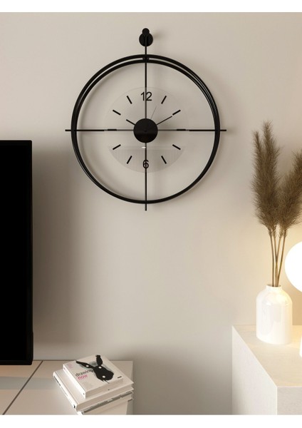 Orta Boy - Laviento Siyah ( Şeffaf Cam ) - LED Yok -50 x 65 cm - Modern Dekoratif Metal Duvar Saati