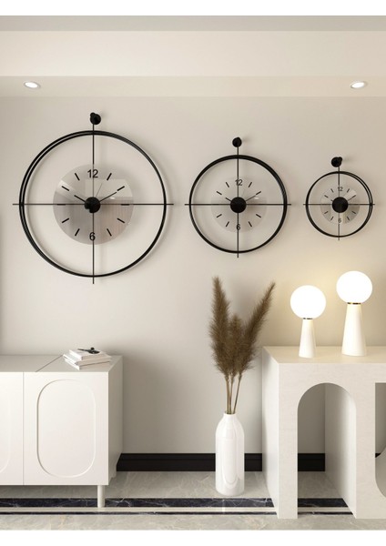 Orta Boy - Laviento Siyah ( Şeffaf Cam ) - LED Yok -50 x 65 cm - Modern Dekoratif Metal Duvar Saati