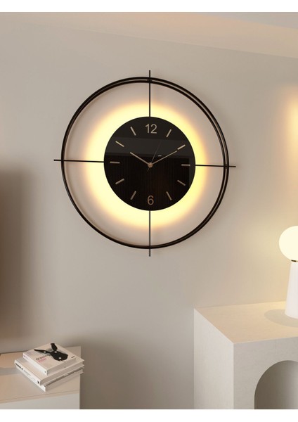 (Xxl-65*65 cm) Siyah deluxe Ledli(Pilli) -Siyah Göbek - Modern Dekoratif Metal Duvar Saati modelleri