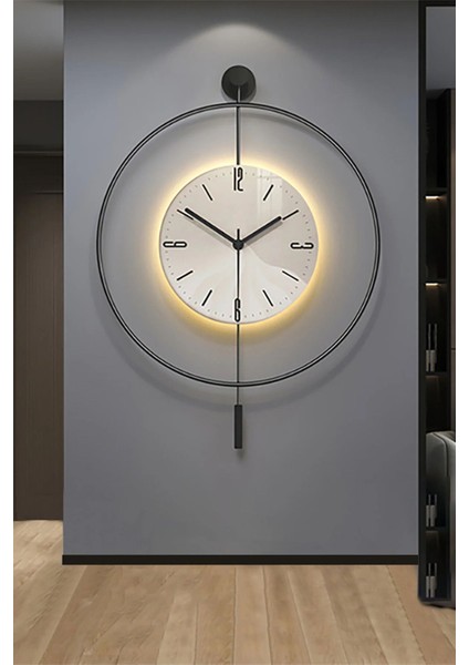 (Orta Boy - 37*55 cm) Black Fred LED Kristal ABS GÖBEK- - Modern Dekoratif Metal Duvar Saati