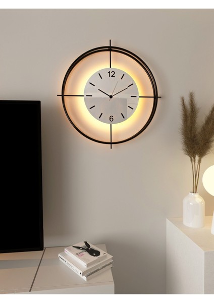 (Büyük Boy - 55*55 cm) Siyah Deluxe Ledli(Pilli) - Beyaz Göbek - Modern Dekoratif Metal Duvar Saati modelleri