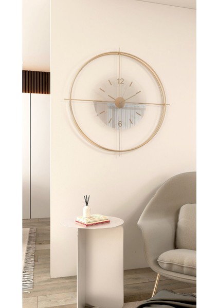 Orta Boy-Gold Deluxe Şeffaf Cam Iskandinav (Çiftçember)Modern Dekoratif Camlı Duvar Saati
