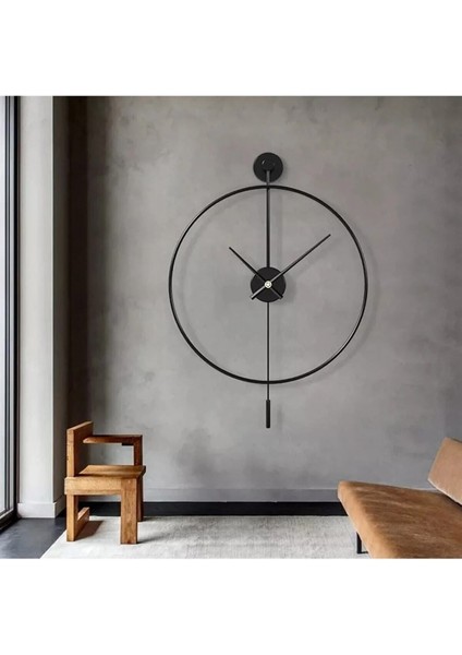 (Xxl-60*80 cm )Siyah Tiktok - Siyah 35 Akrep Yelkovan , Modern Sarkaçlı Metal Duvar Saati