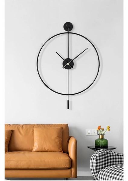 (Xxl-60*80 cm )Siyah Tiktok - Siyah 35 Akrep Yelkovan , Modern Sarkaçlı Metal Duvar Saati modelleri