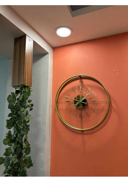 (XXL-65*65 cm)Gold Çiftçember Camlı Seri - Özel Quartz Mekanizmalı - Modern Dekoratif Camlı Metal Duvar Saati