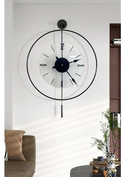 (Büyük Boy - 50*75 cm)Siyah Luxry Şefaf Göbek (Özel Quartrz Mekanizmalı)Metal Dekoratif Camlı Lüx Duvar Saati