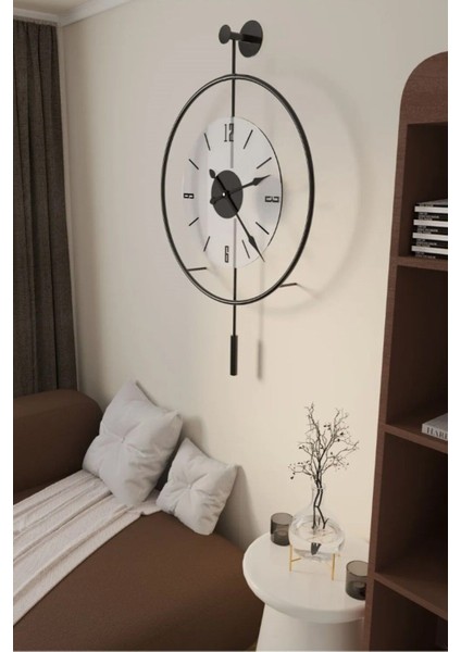 (Büyük Boy - 50*75 cm)Siyah Luxry Şefaf Göbek (Özel Quartrz Mekanizmalı)Metal Dekoratif Camlı Lüx Duvar Saati