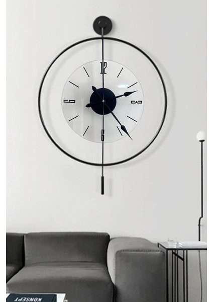 (Büyük Boy - 50*75 cm)Siyah Luxry Şefaf Göbek (Özel Quartrz Mekanizmalı)Metal Dekoratif Camlı Lüx Duvar Saati