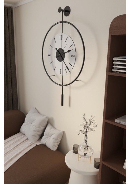 (Büyük Boy - 50*75 cm)Siyah Luxry Şefaf Göbek (Özel Quartrz Mekanizmalı)Metal Dekoratif Camlı Lüx Duvar Saati