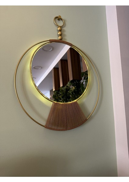 Gold Ledli Sayra Serisi , Modern Dekoratif Metal Ipli Led'li Duvar Aynası