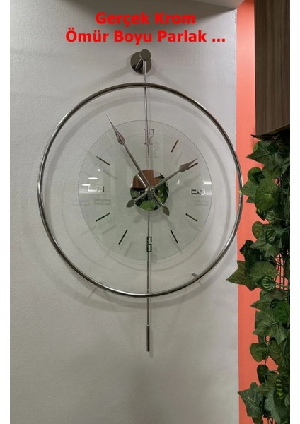 ( x xl Büyükboy) Gerçek Krom Luxry Şeffaf Camlı Duvar Saati , Modern Dekoratif Metal Camlı Duvar Saati