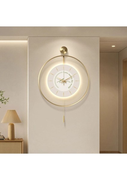(Büyük Boy - 50*75 cm) Timelles Love Gold Led'li , Modern Dekoratif Metal Duvar Saati