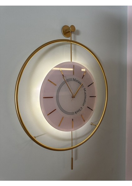 (Büyük Boy - 50*75 cm) Timelles Love Gold Led'li , Modern Dekoratif Metal Duvar Saati