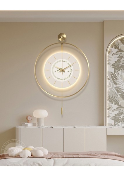 (Büyük Boy - 50*75 cm) Timelles Love Gold Led'li , Modern Dekoratif Metal Duvar Saati