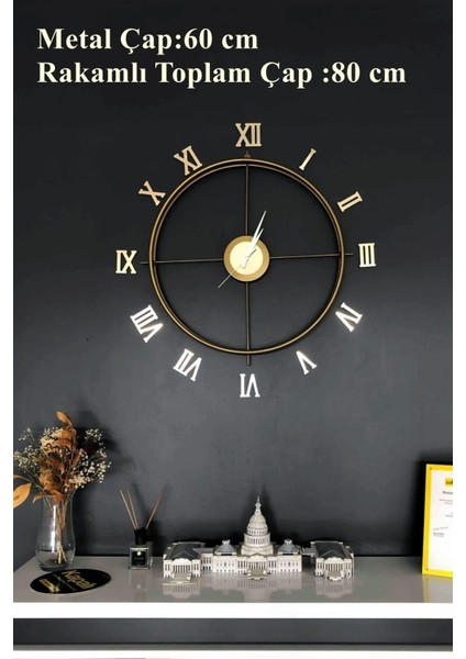 Roma Rakamlı Gold 80 cm , Modern Dekoratif Metal Duvar Saati fiyatları