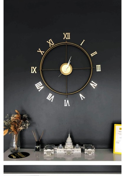Roma Rakamlı Gold 80 cm , Modern Dekoratif Metal Duvar Saati modelleri