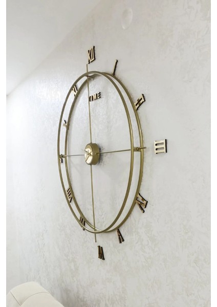 Roma Rakamlı Gold 80 cm , Modern Dekoratif Metal Duvar Saati indirimleri