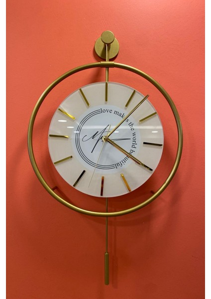 (Orta Boy 37X55 cm) -Timelles Love Gold Led'li , Modern Dekoratif Duvar Saati
