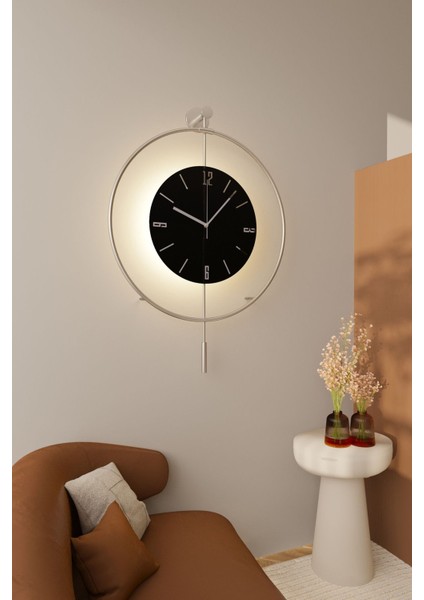 (Büyük Boy-50*75 cm)Mat Gümüşe -Siyah Kristal-Pilli Led-Modern Dekoratif Krom Cam Duvar Saati fırsatları