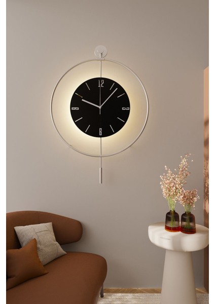 (Büyük Boy-50*75 cm)Mat Gümüşe -Siyah Kristal-Pilli Led-Modern Dekoratif Krom Cam Duvar Saati indirimleri