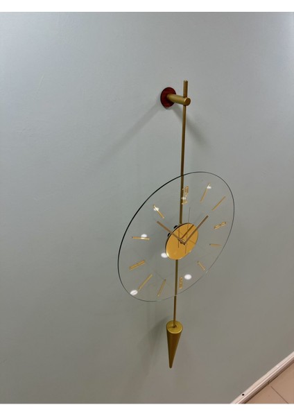 Galileo Gold , Modern Dekoratif Metal Cam Duvar Saati