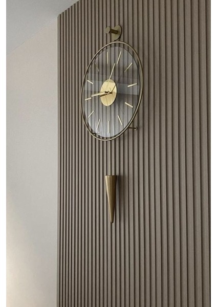 Gold Gravity Pendulum Elegant Series 37 x 85 , Modern Dekoratif Metal Cam Duvar Saati