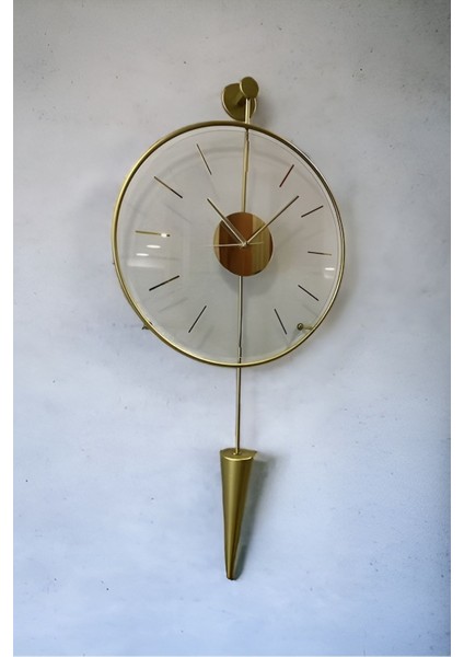 Gold Gravity Pendulum Elegant Series 37 x 85 , Modern Dekoratif Metal Cam Duvar Saati