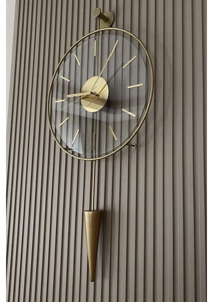 Gold Gravity Pendulum Elegant Series 37 x 85 , Modern Dekoratif Metal Cam Duvar Saati