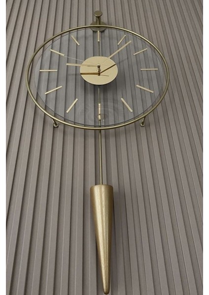 Gold Gravity Pendulum Elegant Series 37 x 85 , Modern Dekoratif Metal Cam Duvar Saati