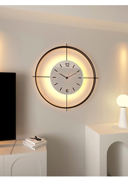 (Xxl-65*65 cm )Siyah Deluxe Ledli(Pilli) -Beyaz Göbek - Modern Dekoratif Metal Duvar Saati modelleri