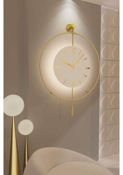 (Büyük Boy - 50*75 cm) Timelles Gold Serisi (Pilli Led) Ultra Sessiz Quartz Mekanizma , Metal Duvar Saati
