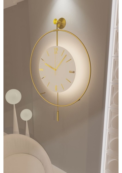 (Büyük Boy - 50*75 cm) Timelles Gold Serisi (Pilli Led) Ultra Sessiz Quartz Mekanizma , Metal Duvar Saati