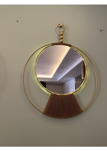 Gold Ledli Sayra Serisi , Modern Dekoratif Metal Ipli Led'li Duvar Aynası