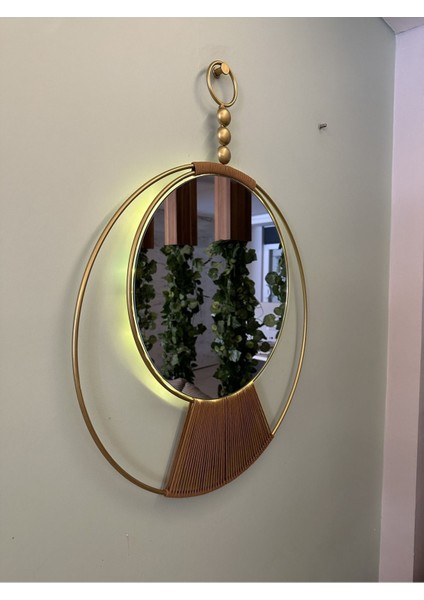 Gold Ledli Sayra Serisi , Modern Dekoratif Metal Ipli Led'li Duvar Aynası